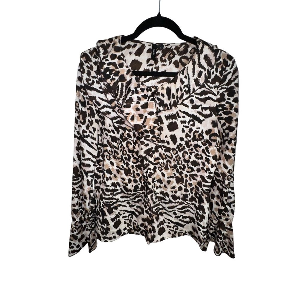 Leopard Print Blouse Ruffle‎ Collar & Cuffs Medium Classic Boho Rock Punk Wild